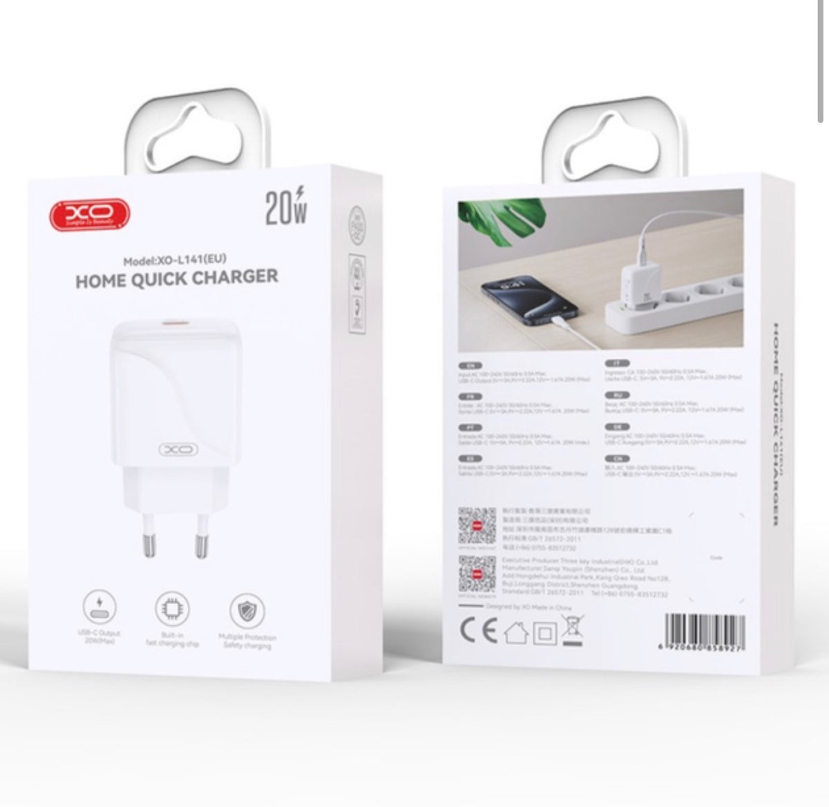 XO L141 Caricatore da Parete USB-C 20W Fast Charge – Bianco
